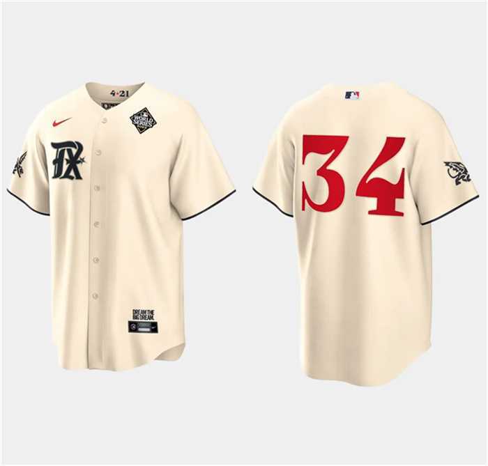 Men%27s Texas Rangers #34 Nolan Ryan Cream 2023 World Series City Connect Stitched Baseball Jersey Dzhi